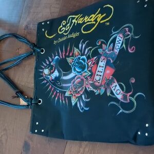 Ed Hardy Black Tote Bag with Colorful Design